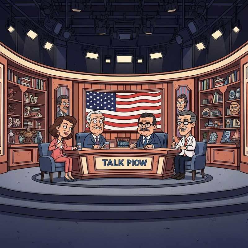 Vibrant Political Caricatures in Pop Art Talk Show Set