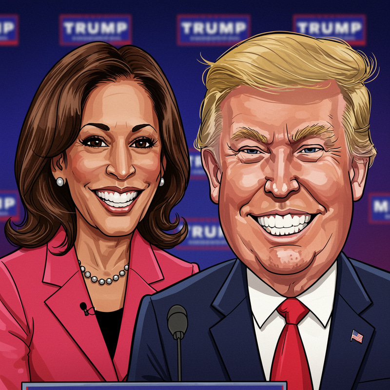 Kamala Harris and Donald Trump Caricature Art