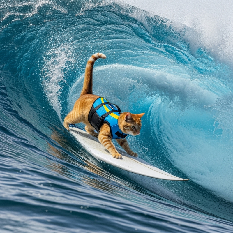 The Surfin' Cat: Epic Backflip on a Giant Wave The Surfin' Cat: Epic Backflip on a Giant Wave