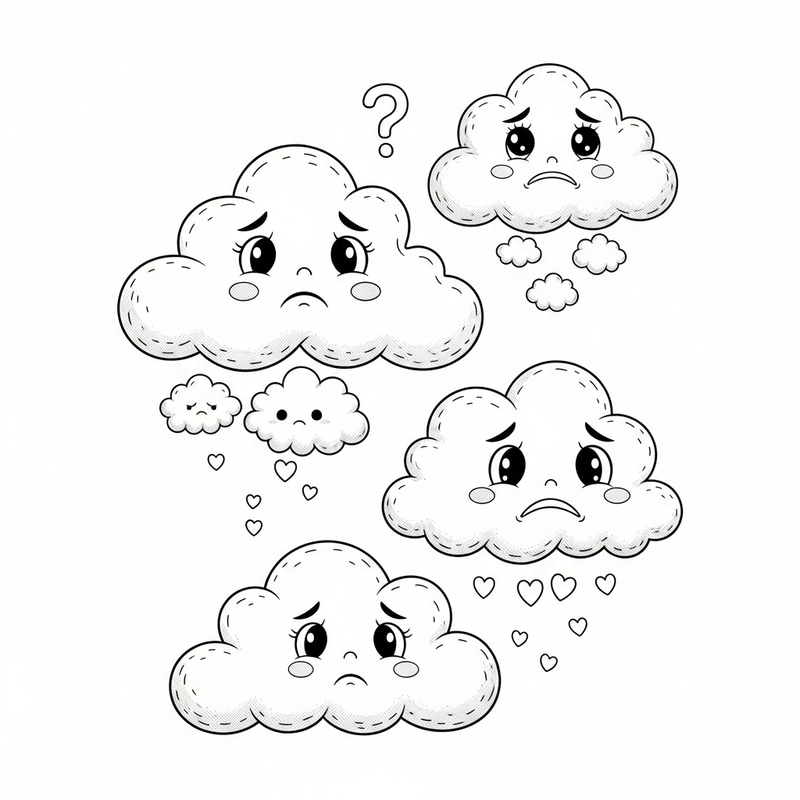 Whimsical Clouds Coloring Page | Conveying Sadness & Wonder Whimsical Clouds Coloring Page | Conveying Sadness & Wonder