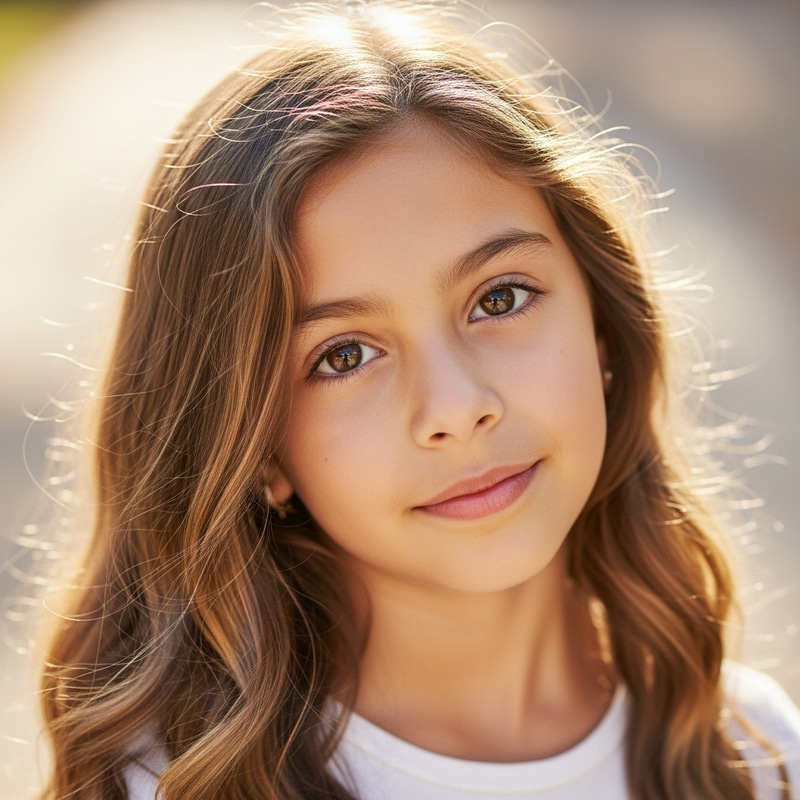 Cherubic 8-Year-Old Girl with Long Wavy Golden Hair