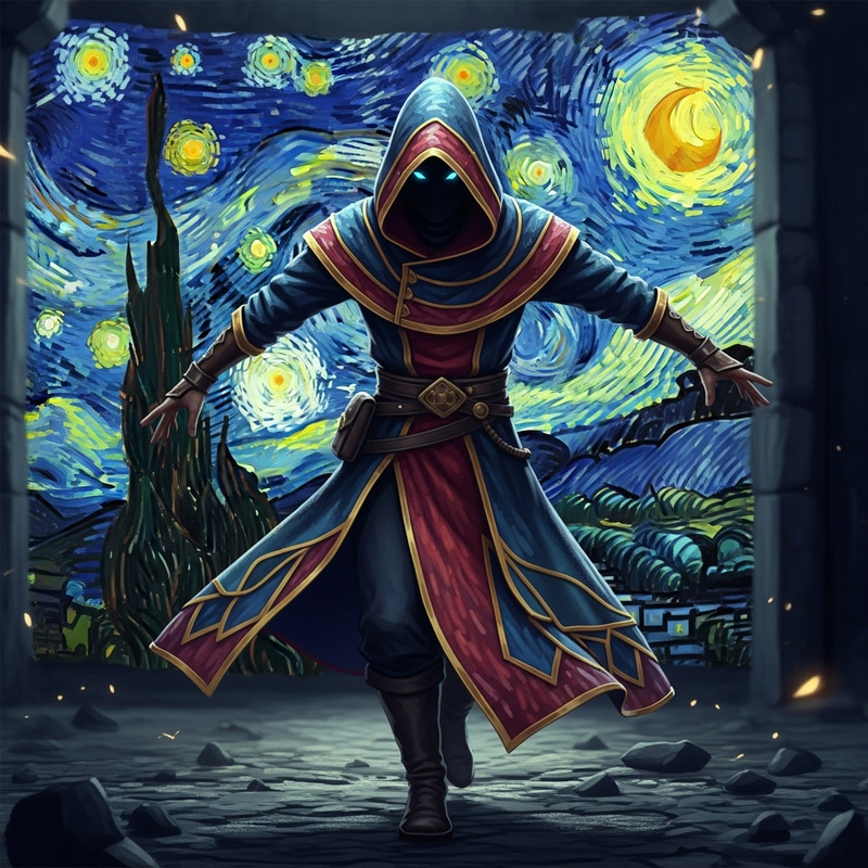 Enigmatic Figure in Vibrant Cloak - Dynamic Fantasy Pose Enigmatic Figure in Vibrant Cloak - Dynamic Fantasy Pose
