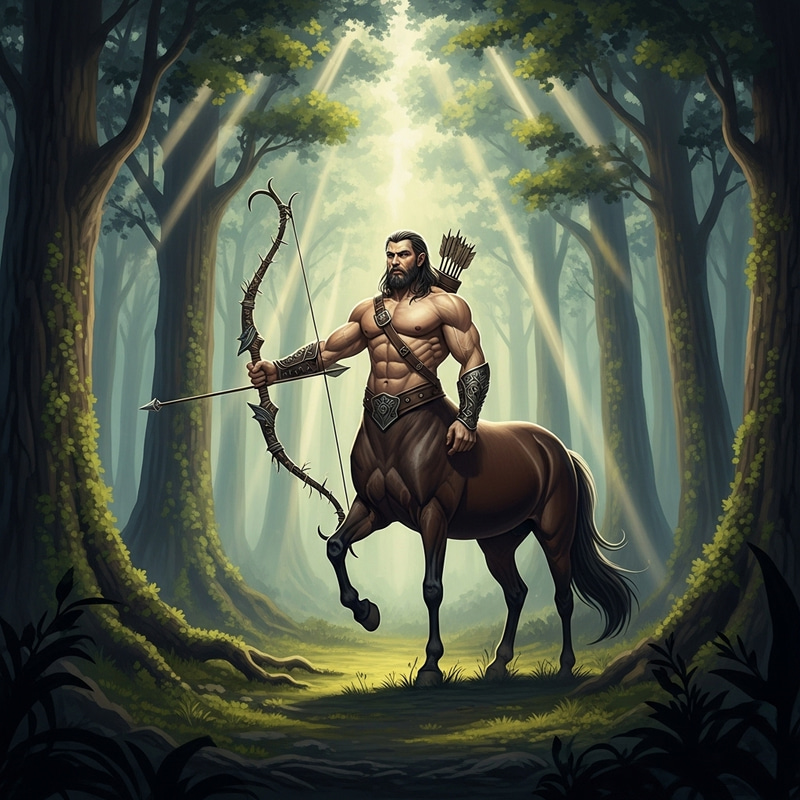 Majestic Centaur Hero in Magical Forest with Bow Majestic Centaur Hero in Magical Forest with Bow