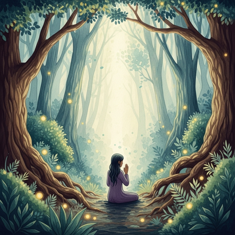 Mystical Forest Prayer: Serene Artwork Mystical Forest Prayer: Serene Artwork