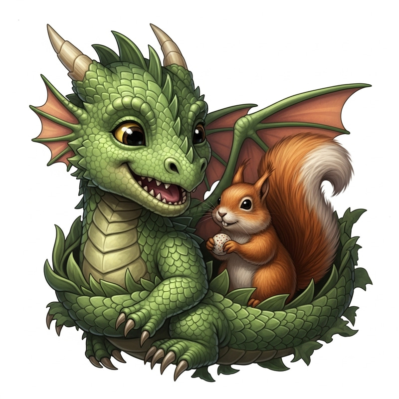 Delightful Dragon and Charming Squirrel Playing Together Delightful Dragon and Charming Squirrel Playing Together