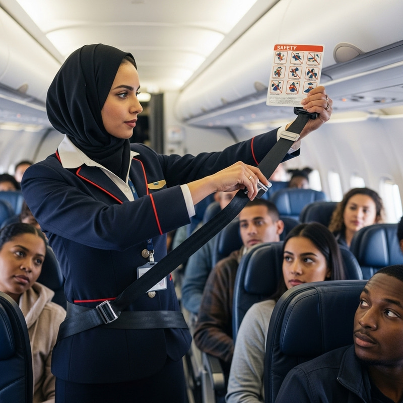 Qatar Airways Flight Attendant: Safety & Security Instructions Qatar Airways Flight Attendant: Safety & Security Instructions