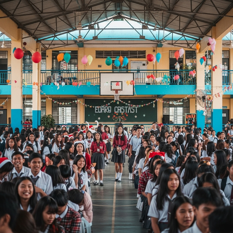 Filipino Students Celebrate Christmas in Vibrant School Gym