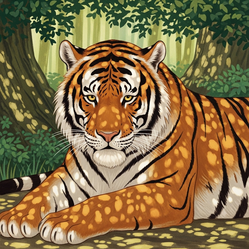 Sleepy Tiger in Tranquil Forest | Majestic Orange and Black Stripes Sleepy Tiger in Tranquil Forest | Majestic Orange and Black Stripes