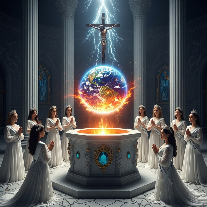 Exquisite Arabian Cross and Majestic Women in White Gowns Exquisite Arabian Cross and Majestic Women in White Gowns