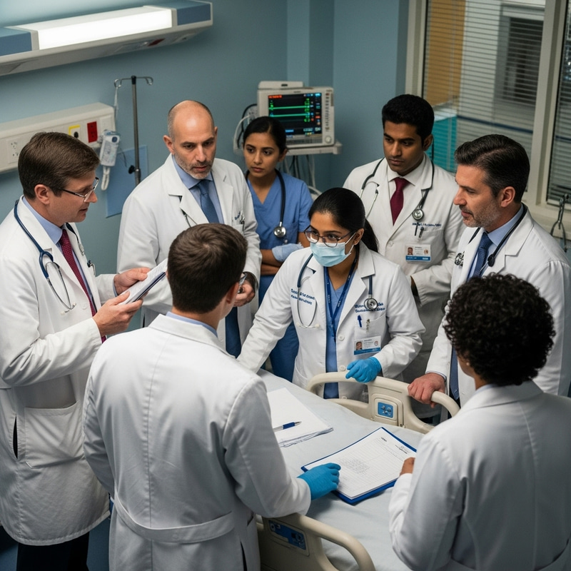 Diverse Group of Doctors in Hospital Interaction Diverse Group of Doctors in Hospital Interaction