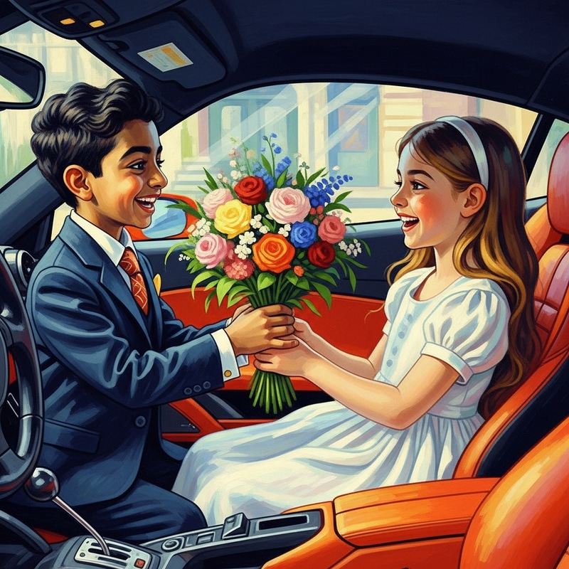 Luxurious Ferrari Scene: Young Gangster Presents Flowers Luxurious Ferrari Scene: Young Gangster Presents Flowers