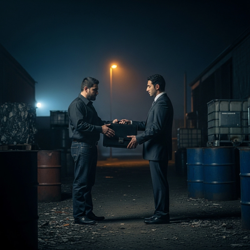 Dark Secrets: Sinister Nighttime Exchange in Industrial Area Dark Secrets: Sinister Nighttime Exchange in Industrial Area