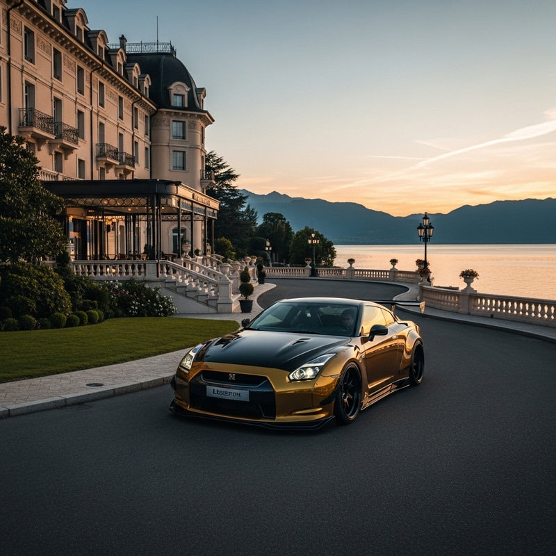 Black and Gold Nissan GTR R35 with Liberty Walk at 7-Star Hotel Black and Gold Nissan GTR R35 with Liberty Walk at 7-Star Hotel