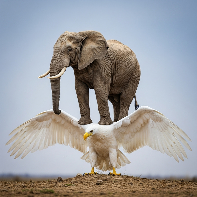 Majestic Elephant Perched on White Eagle