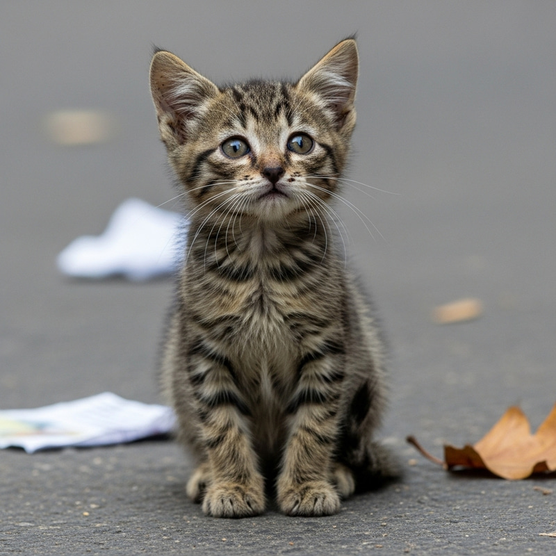 Heart-Wrenching Image of a Sad Homeless Kitten on the Street