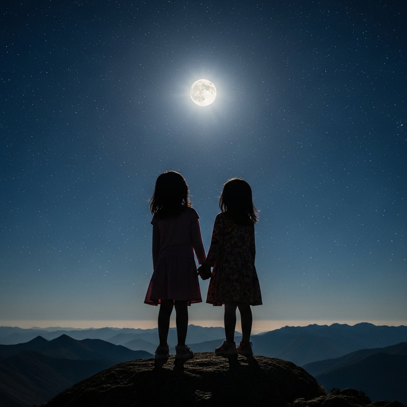 Indian Girls Stargazing on Mountain Under Starlit Sky Indian Girls Stargazing on Mountain Under Starlit Sky