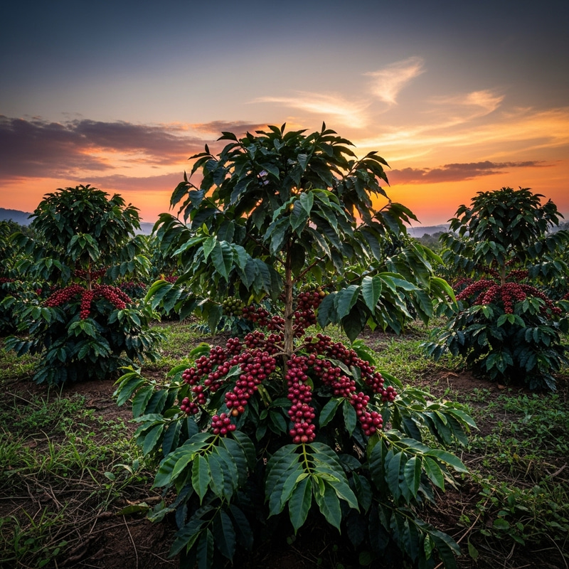 Beautiful Coffee Farm at Sunset: A Nature's Delight Beautiful Coffee Farm at Sunset: A Nature's Delight