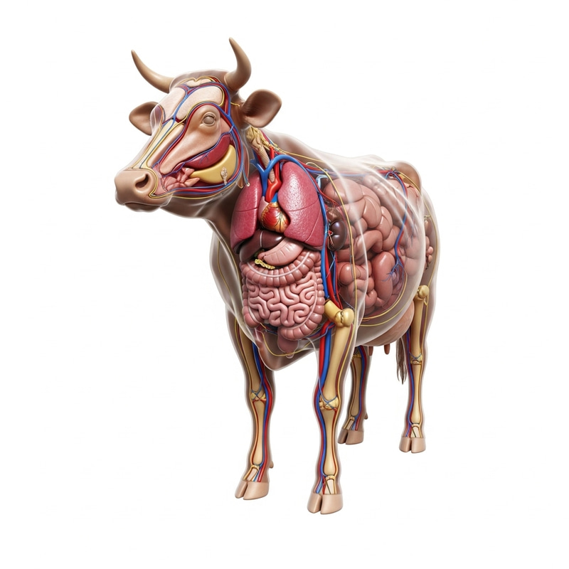 Cow's Inner Organs: Detailed Anatomical Illustration
