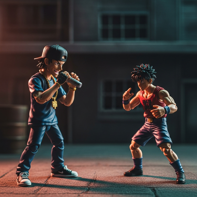 Chucky vs. Naruto: Hip-Hop Toy Rap Battle in Urban Grit