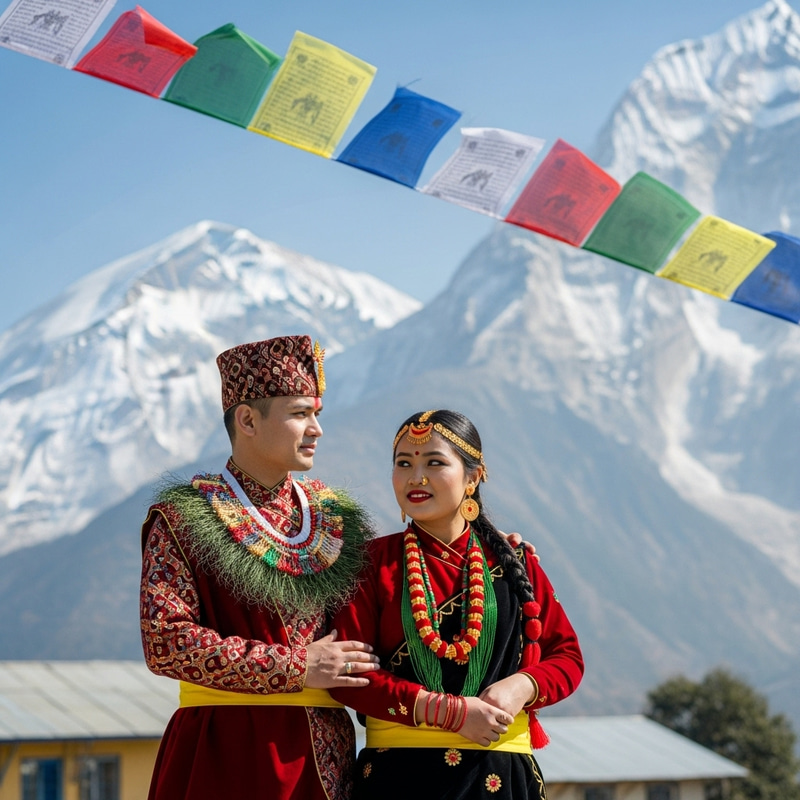 Authentic Nepali Couple in Traditional Attire | Exquisite Scenery