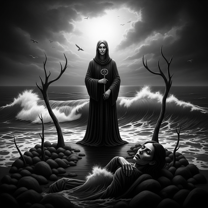 Surreal Death Undertow: Monochrome Waves Artwork Surreal Death Undertow: Monochrome Waves Artwork