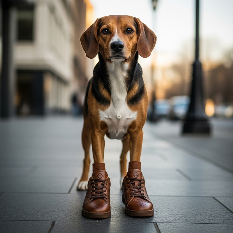 Stylish Dog in Designer Leather Sneakers Stylish Dog in Designer Leather Sneakers