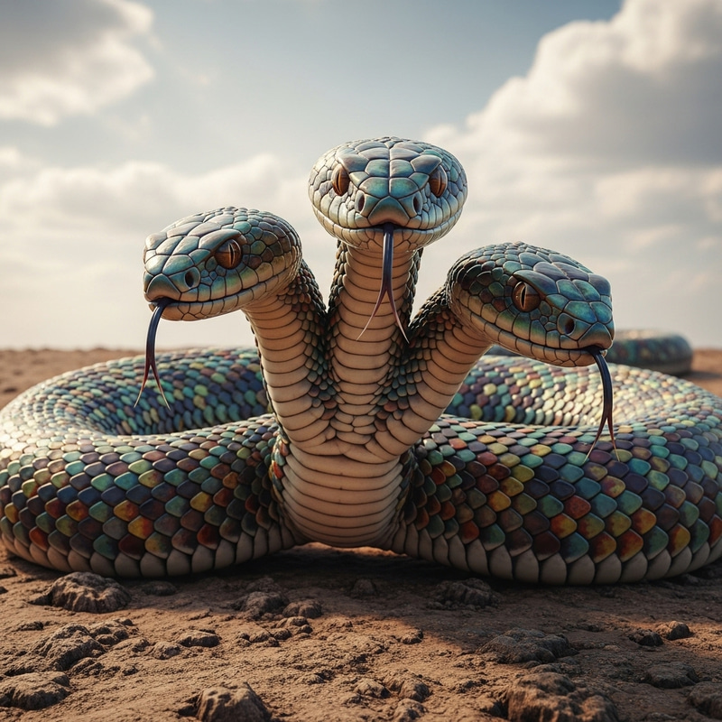 Three-Headed Snake: Enchanting Multicolored Desert Creature Three-Headed Snake: Enchanting Multicolored Desert Creature