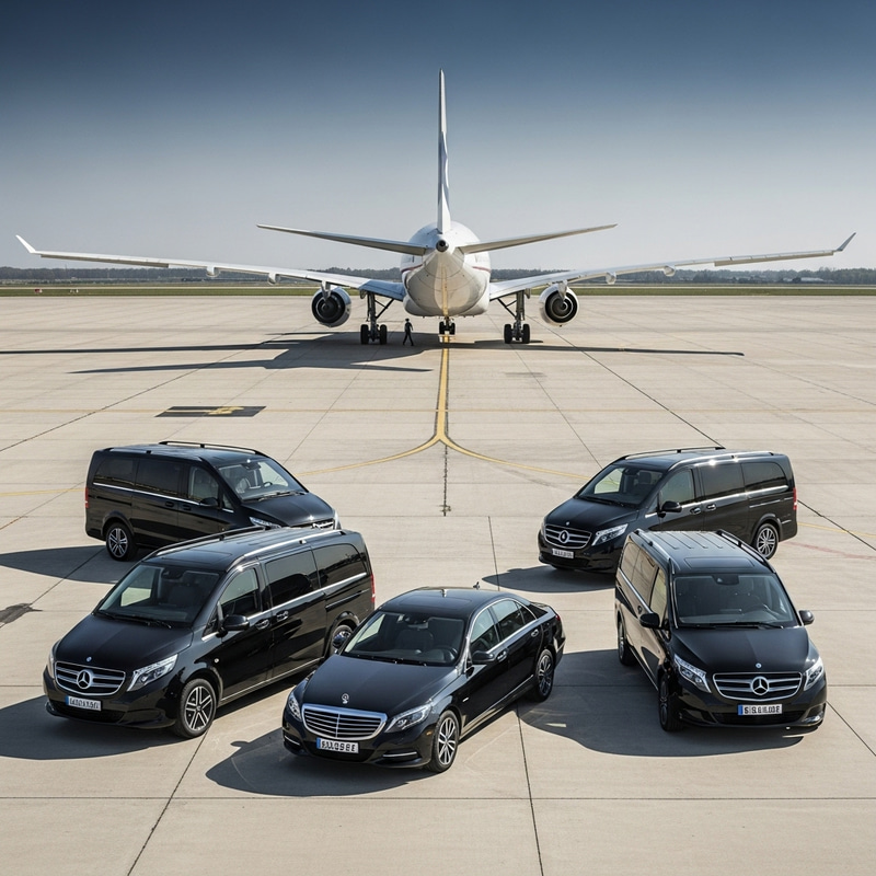 Luxury Black Mercedes Minivans & Sedan at Airport Luxury Black Mercedes Minivans & Sedan at Airport