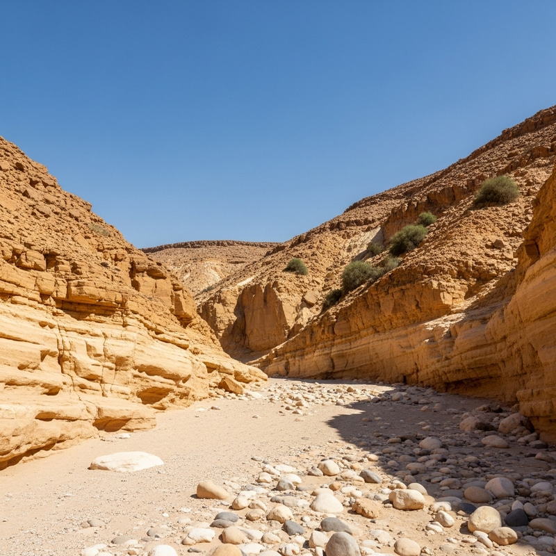 Sand Colored Desert Wadi Ravine under Blue Sky