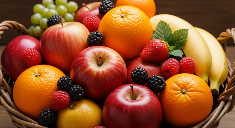 Rustic Basket Overflowing with Lively Fresh Fruits | Warm Colors Rustic Basket Overflowing with Lively Fresh Fruits | Warm Colors