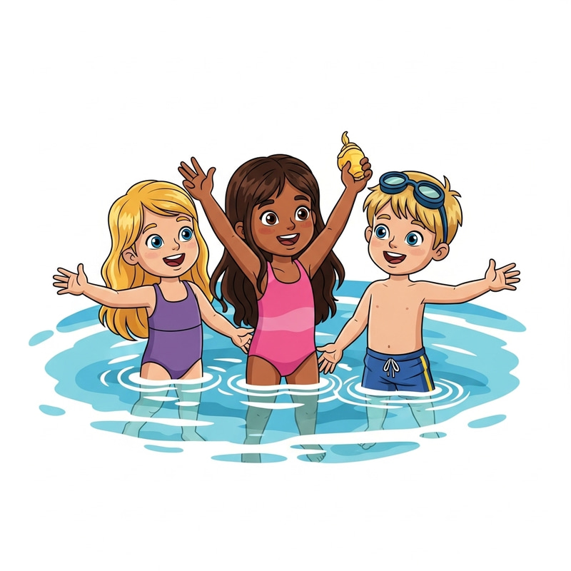 Lively Cartoon Children at Beach or Pool | Fun Illustration Lively Cartoon Children at Beach or Pool | Fun Illustration