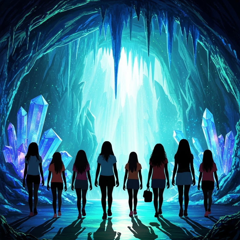 8 Silhouette Girls in Diverse Unity Explore Crystal Cave 8 Silhouette Girls in Diverse Unity Explore Crystal Cave