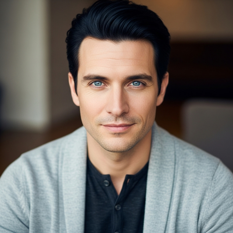 30-Year-Old Man with Black Hair and Blue Eyes