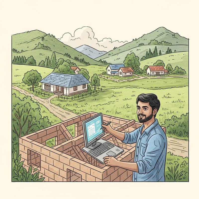South Asian Programmer Building House in Quaint Village South Asian Programmer Building House in Quaint Village