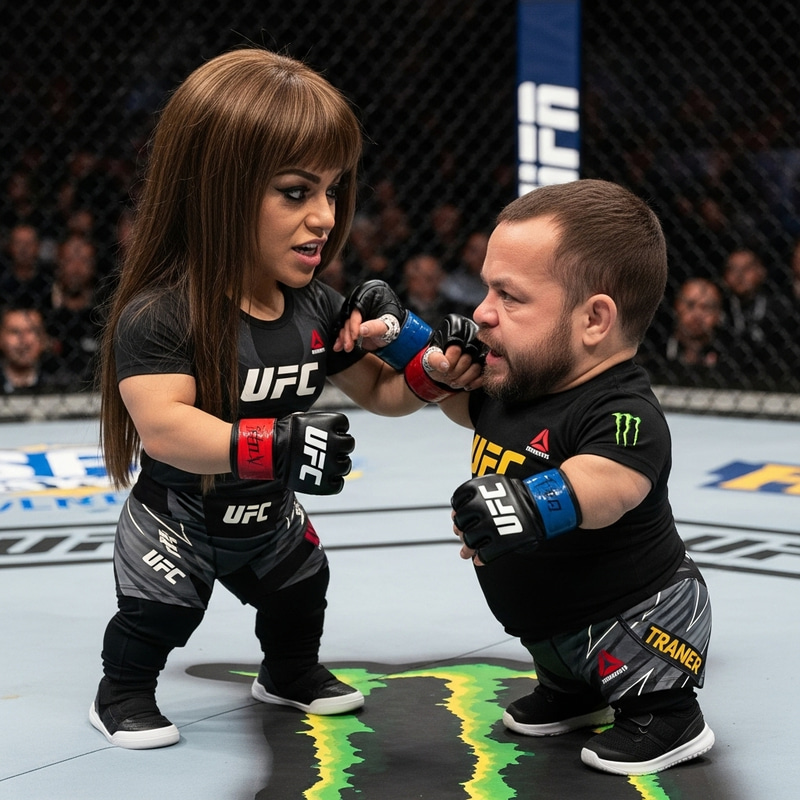 Brown-Haired Woman UFC Fight with Dwarf in Exciting Match Brown-Haired Woman UFC Fight with Dwarf in Exciting Match