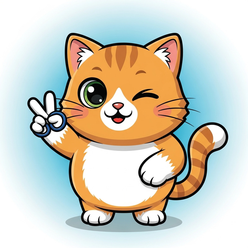 Cute Cartoon Cat with Scissors Hand Gesture Cute Cartoon Cat with Scissors Hand Gesture
