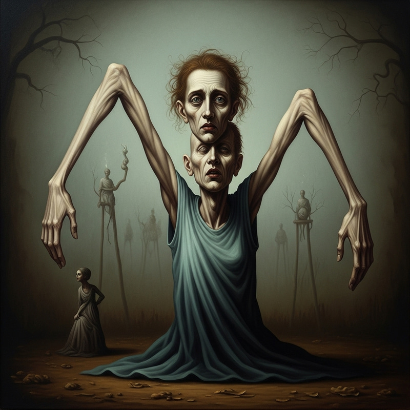 Eerie Dream-like Figure with Stretched Limbs in Gothic Style Eerie Dream-like Figure with Stretched Limbs in Gothic Style