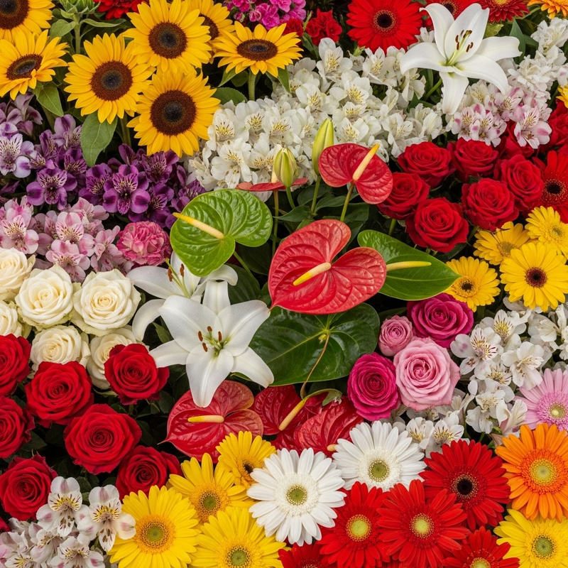 Stunning Varied Flower Landscape: Sunflowers & More