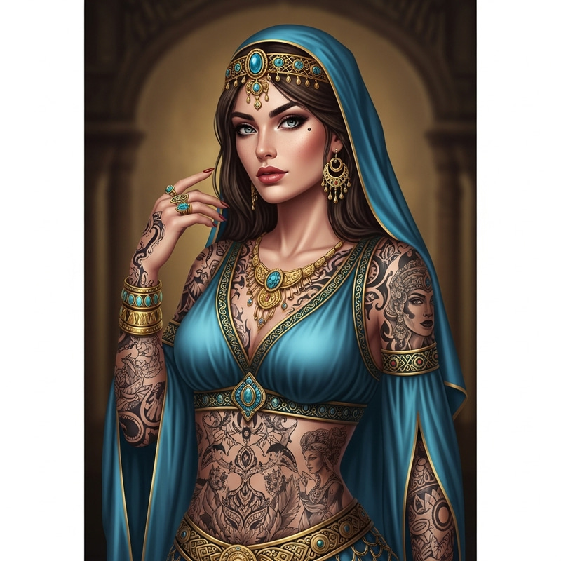 Enchanting Middle-Eastern Princess Jasmine: Realistic Tattooed Beauty Enchanting Middle-Eastern Princess Jasmine: Realistic Tattooed Beauty