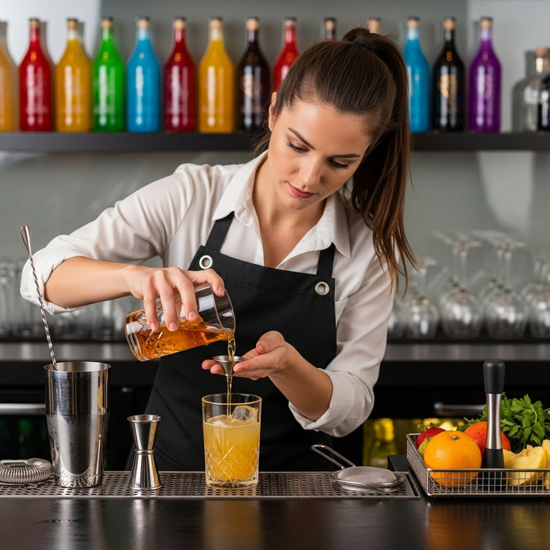 Professional Female Bartender Mixing Cocktails