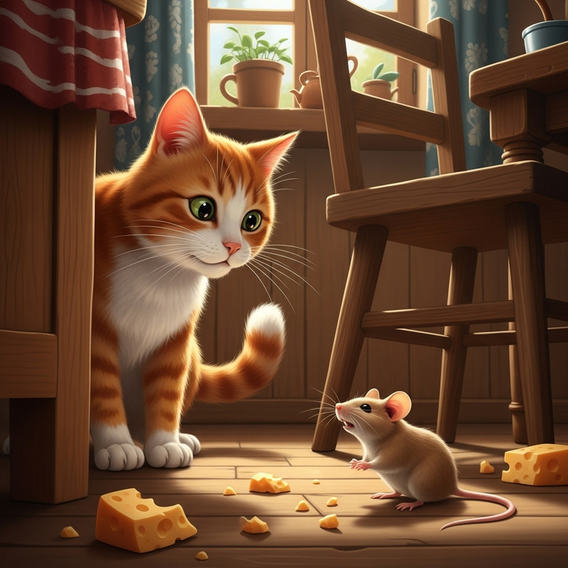 Cute Cat and Fearless Mouse Captured Together Cute Cat and Fearless Mouse Captured Together