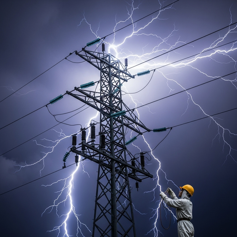 Electricity in Action: Lightning and Utility Pole Electricity in Action: Lightning and Utility Pole