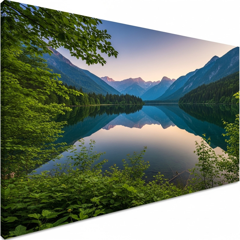 Tranquil Landscape: Serene Greenery, Breathtaking Mountains & Peaceful Lake
