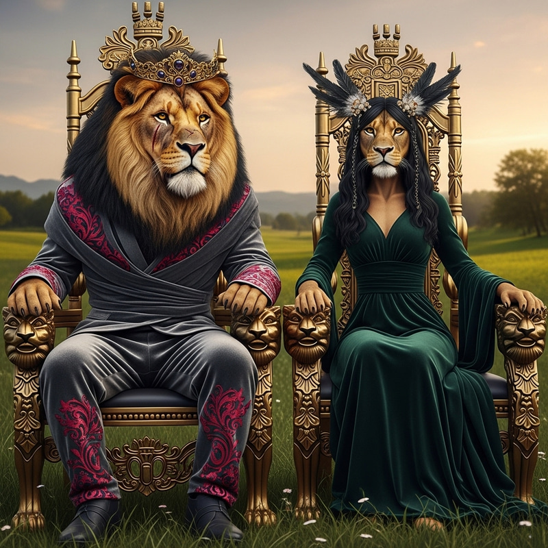 Majestic Lion & Lioness in Vibrant Fantasy World Majestic Lion & Lioness in Vibrant Fantasy World