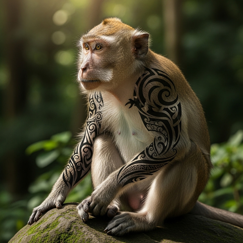 Tattooed Monkey - Unique Image for Nature Enthusiasts
