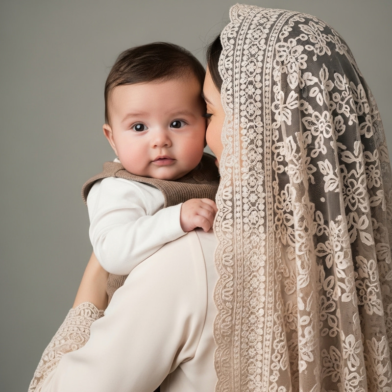 Sweet Moment: Baby in Veiled Mother's Arms Sweet Moment: Baby in Veiled Mother's Arms