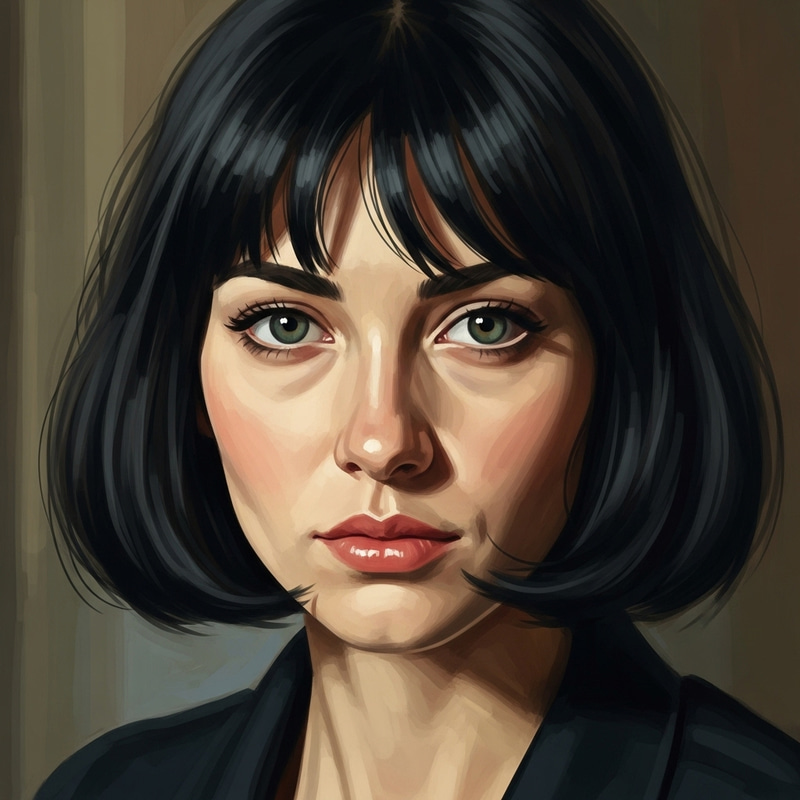 Woman with Dark Bob Hair in Oil Painting Style - Classic Portrait Woman with Dark Bob Hair in Oil Painting Style - Classic Portrait