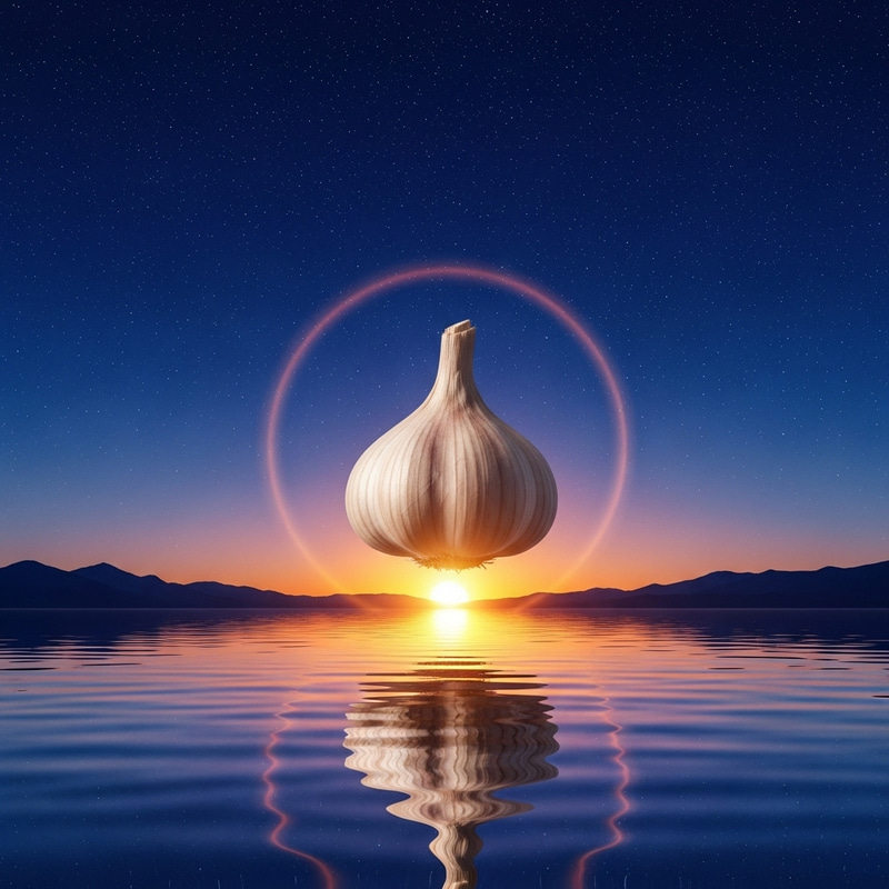 Garlic Floating in Twilight Lake with Stars | Japanese Manga Style