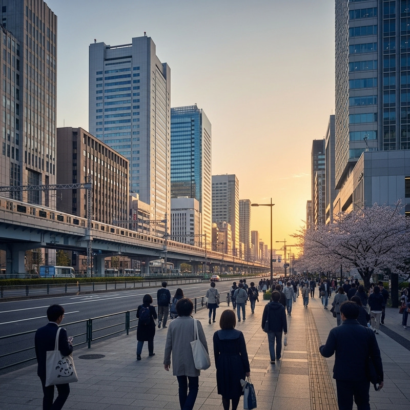 Nagoya's Modern Urban Landscape: Cherry Blossoms & Skyscrapers