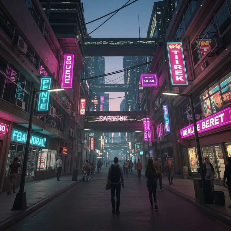 Neon Cyberpunk Cityscape: Energy and Activity at Night